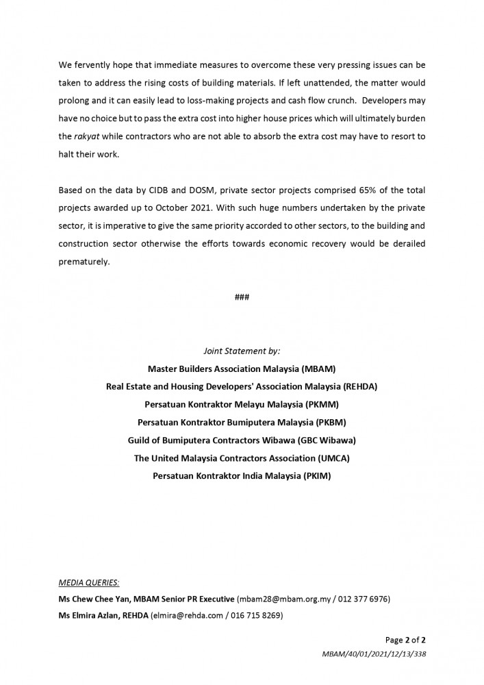 JOINT STATEMENT Government to Intervene in Managing the Increase of